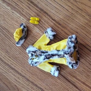 1970's Barbie yellow jacket with fur trim, plus hat and yellow shoes